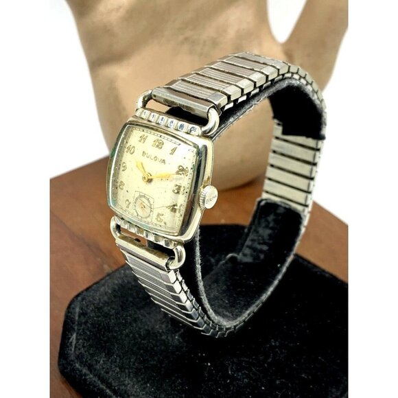 Bulova Men's Watch Vintage 1951 Swiss Hand Wind Silver Dial Gold Expansion Band - Picture 2 of 13